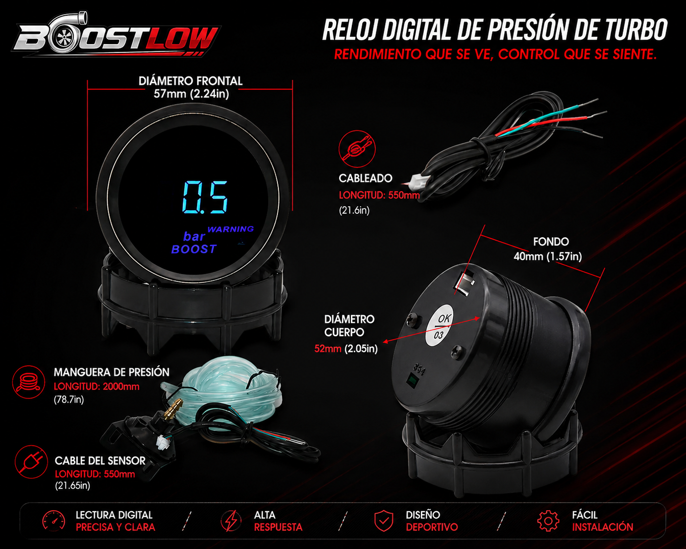 Reloj Digital de Presión de Turbo 52 mm